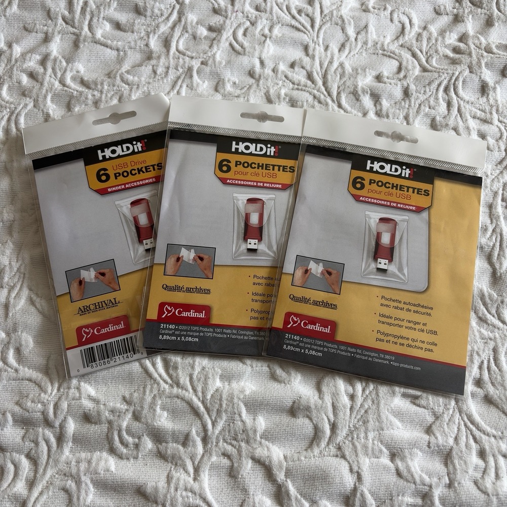 Cardinal HOLDit USB Drive Pockets 18 Total Self Adhesive Binder Storage New Lot